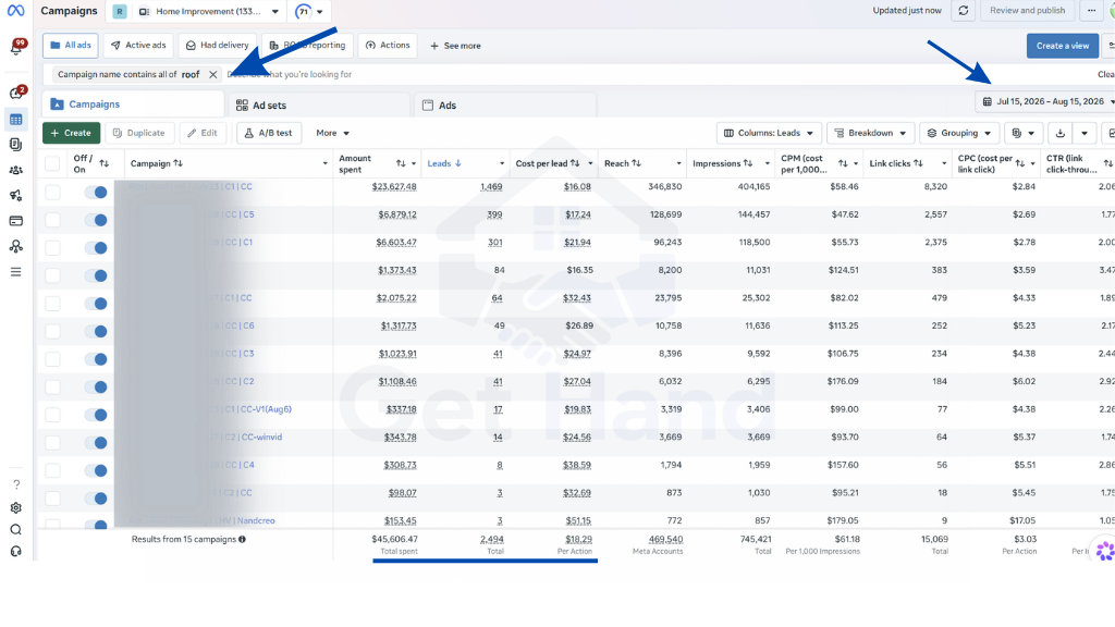 Roofing Meta Ads campaign results